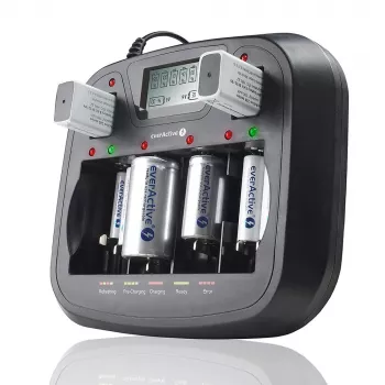 Nabíjačka batérií everActive NC-900U Universal DC — nabíja AA, AAA, C, D, 9V, až 6 článkov, čierna