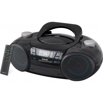 Prenosný Bluetooth boombox SENCOR SPT4710B — celkový výkon 20 W, Bluetooth 5.3, CD/USB/UKV, napájanie z batérie alebo zo siete