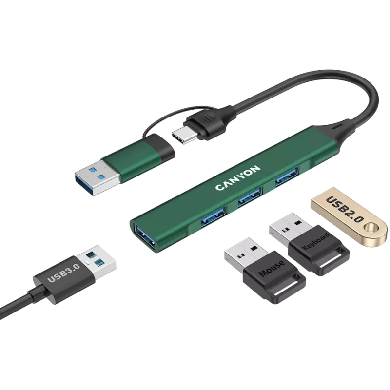 CANYON hub DS-02 4in1 USB-A/C zelený
