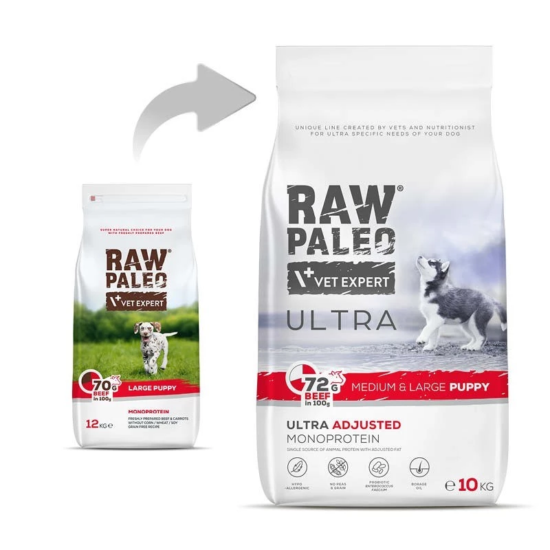 RAW PALEO Ultra Medium&Large Puppy Beef - suché krmivo pre šteniatka - 10 kg
