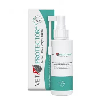 Roztok na ústnu starostlivosť JM Sante Vet Protector Fresh 100 ml pre psov a mačky, prevencia zubného kameňa
