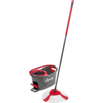 Mop VILEDA EasyWring & Clean Turbo, červené vedro z technopolyméru, odnímateľný prateľný mikrovláknový návlek, na tvrdé podlahy