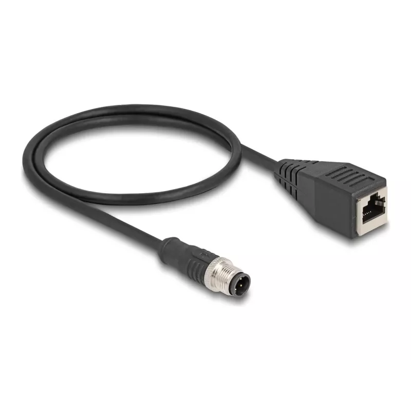 DeLOCK adaptérový kábel M12 D-kódovaný 4-pólový konektor samec na RJ45 konektor samica 50 cm