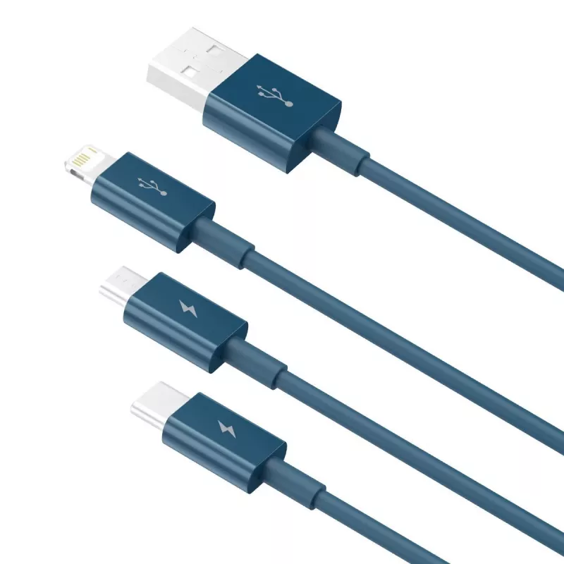 USB kábel 3in1 Baseus Superior Series, USB na Micro-USB / USB-C / Lightning, 3,5 A, 1,5 m (modrá)