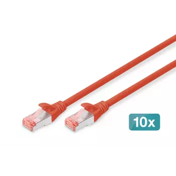 DIGITUS CAT 6 S/FTP sada patch káblov DK-1644-050-R-10, 5 m, červená, 10 ks