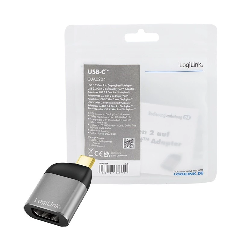 LogiLink CUA0204 USB-C na DisplayPort adaptér čierny sivý