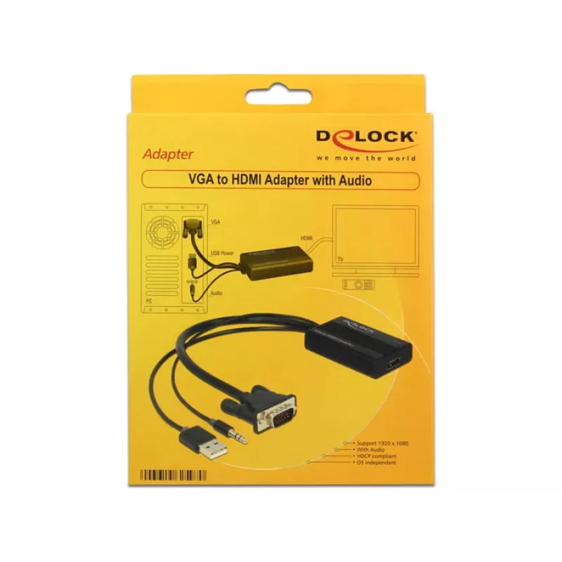 Video adaptérový kábel DeLOCK 62597 0,25 m HDMI Type-A VGA D-Sub 3,5 mm USB Type-A čierny