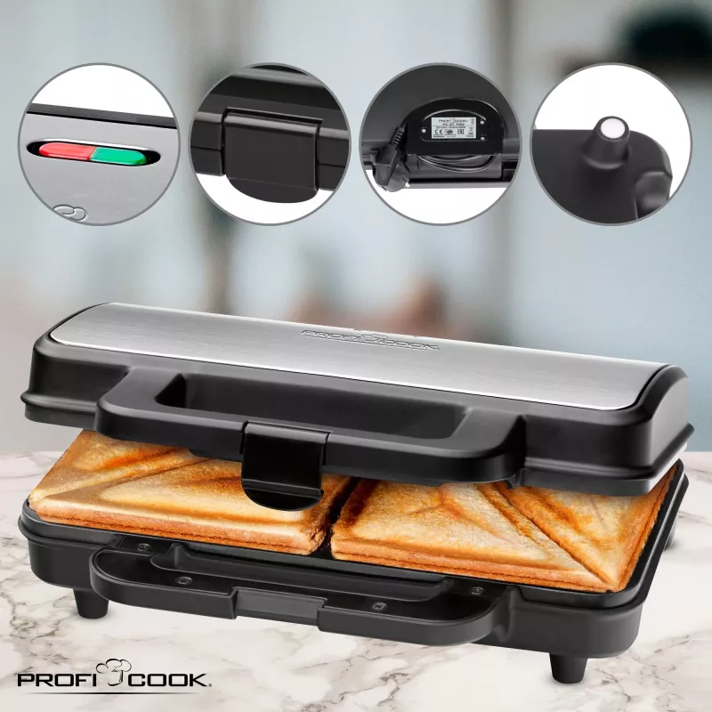 ProfiCook PC-ST 1092 - sendvičovač - 900 W - nerez/čierna