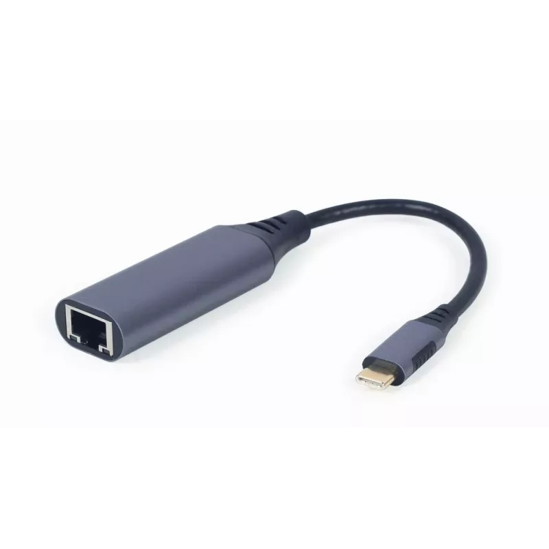 Sieťový adaptér Gembird A-USB3C-LAN-01 Type-C USB 3.2 Gen 1, Gigabit RJ-45, 0,15 m kábel, kovové puzdro, sivá/čierna
