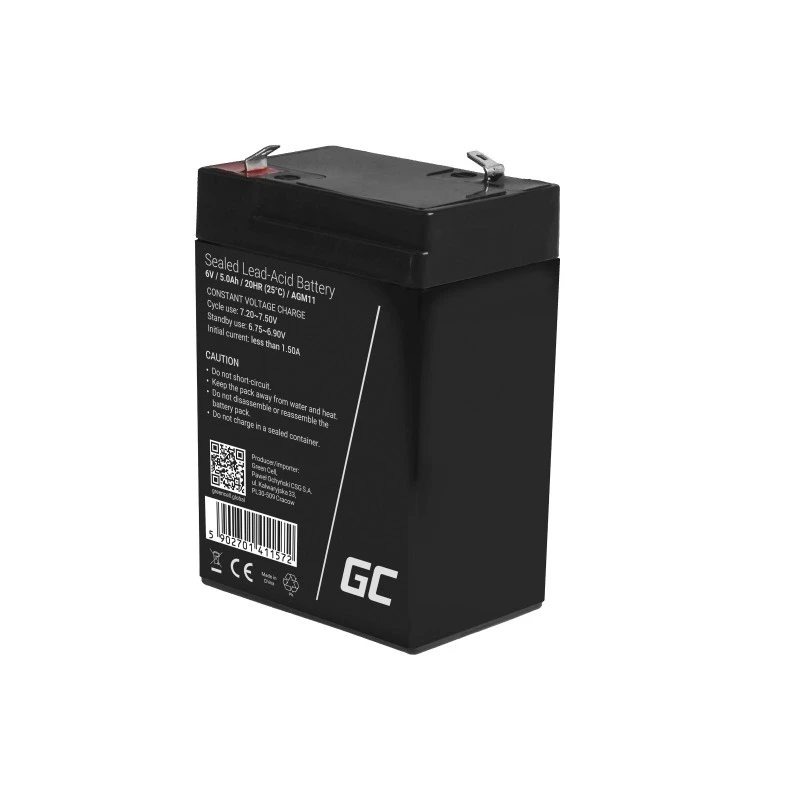 UPS akumulátor Green Cell AGM11 6 V 5 Ah olovená (VRLA) samostatný akumulátor, 70×100×47 mm, 780 g
