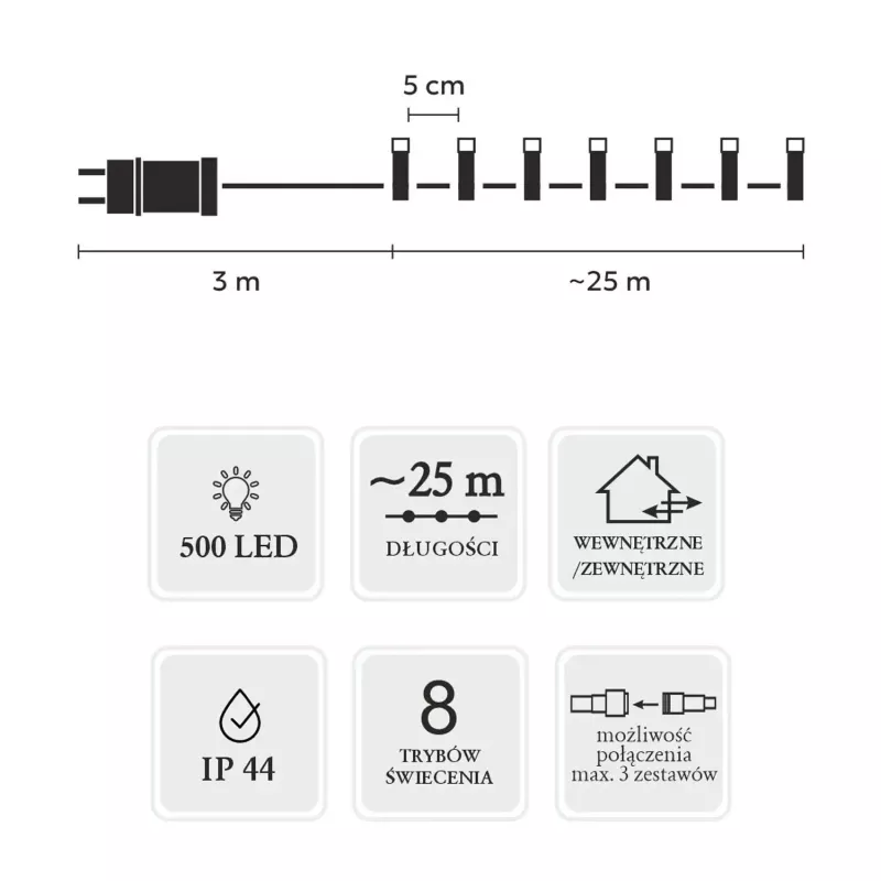 LED svetelný reťaz Extralink 500 LED viacfarebný, 25 m, interiér/exteriér, model EX.73318