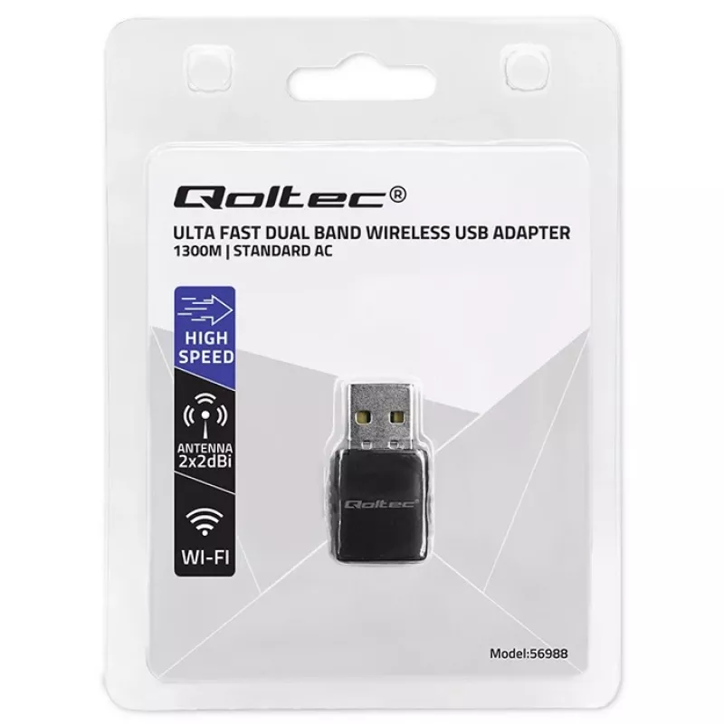 Bezdrôtový USB adaptér QOLTEC 56988 Dual Band 1300Mbps USB 3.0