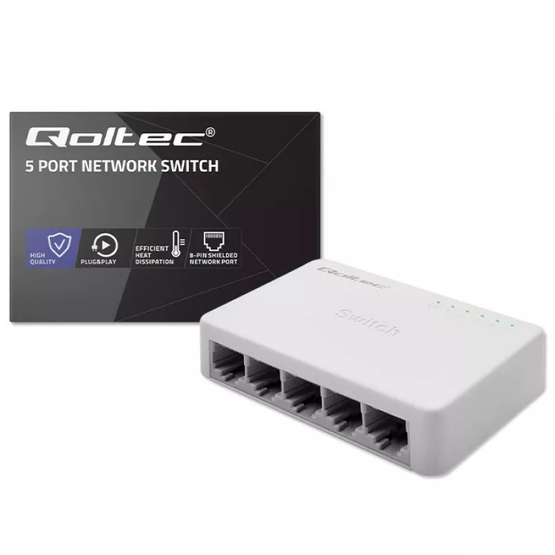 Sieťový switch QOLTEC 52247 5 x RJ45 portov 1000 Mbit/s Gigabit unmanaged
