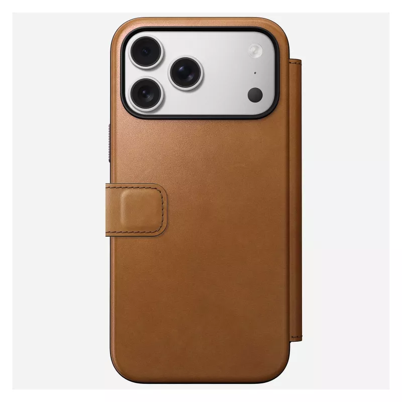 Mobilné folio puzdro Nomad Modern Leather Folio pre iPhone 17 Pro Max – Tan, vhodné pre obrazovku do 17,5 cm (6,9 palcov), 4 priehradky na karty