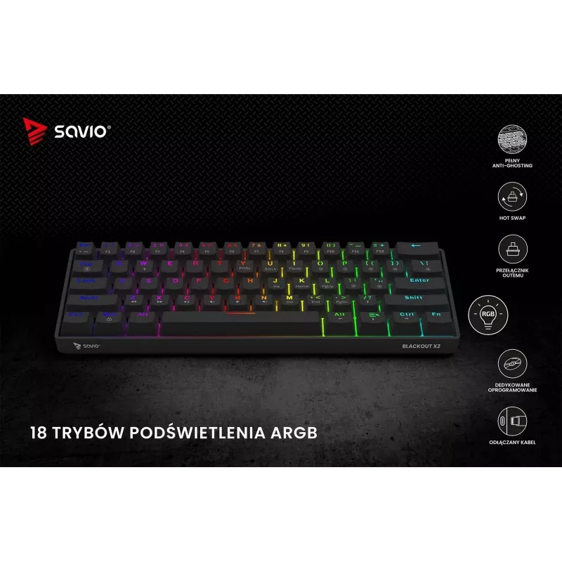 SAVIO BLACKOUT X2 mechanická klávesnica OUTEMU Red, Hot Swap