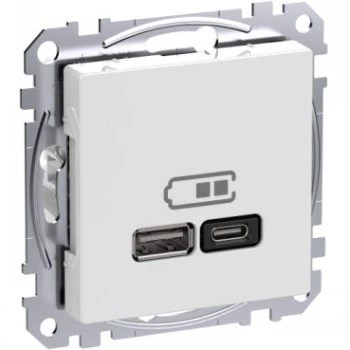 Nástenná zásuvka Schneider Electric WDE002983 s USB-A a USB-C portami, Power Delivery, biela