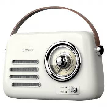 Prenosné rádio SAVIO RS-02 — analógový FM tuner, Bluetooth 5.3, napájanie USB, 3 W, biela