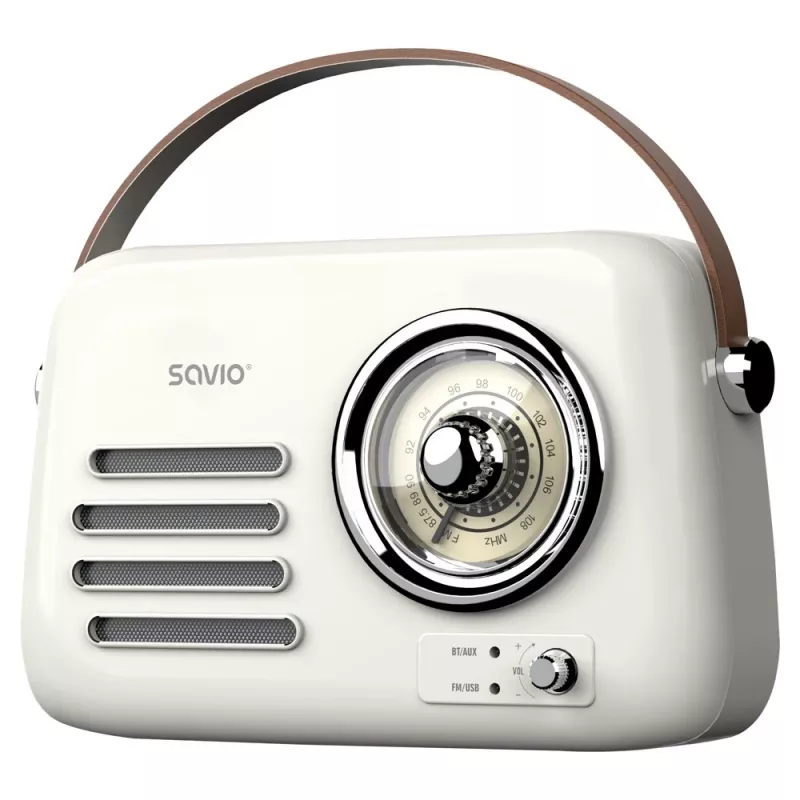 Prenosné rádio SAVIO RS-02 — analógový FM tuner, Bluetooth 5.3, napájanie USB, 3 W, biela