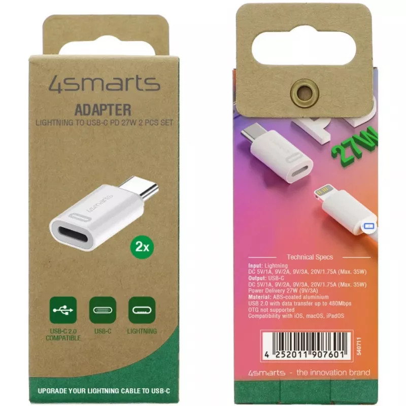 Káblový adaptér 4smarts 540711 Lightning USB-C biely