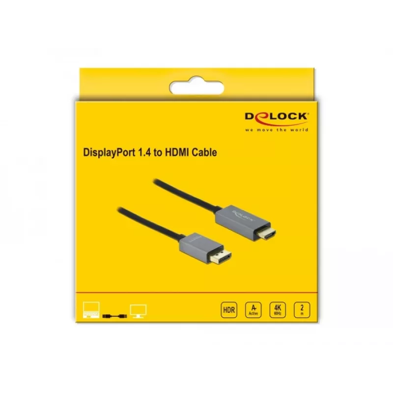 Kábel DisplayPort na HDMI DeLOCK aktívny 1.4 4K 60Hz 2m