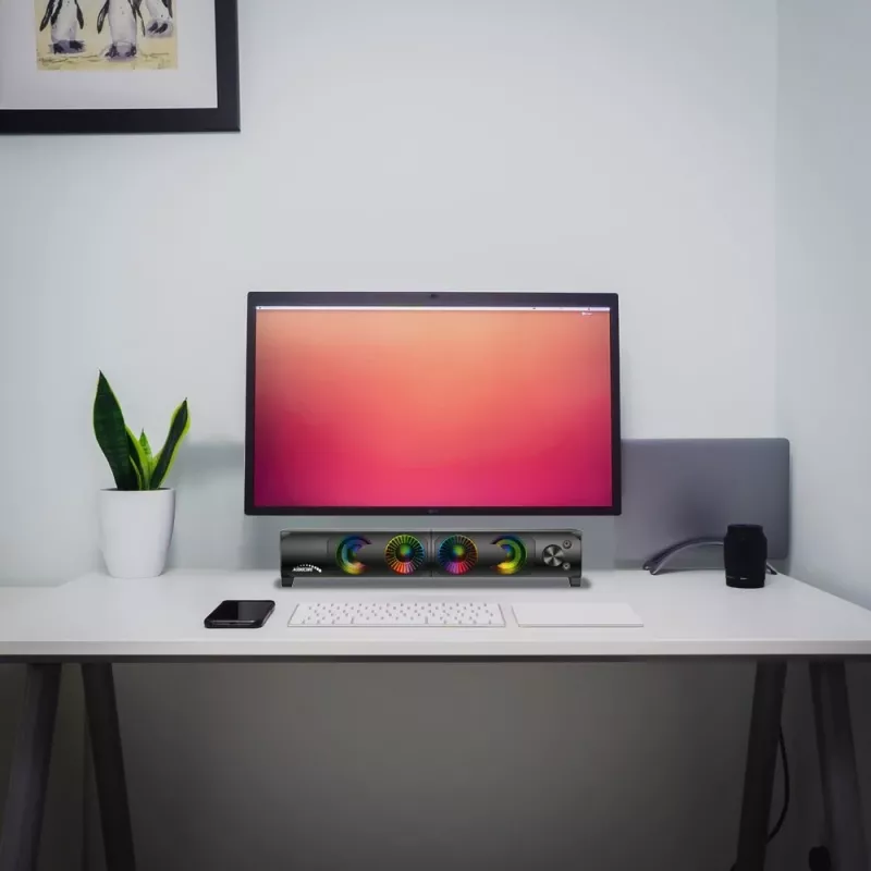 2v1 PC reproduktor Soundbar pre počítač s RGB LED podsvietením, stereo, gaming, USB 2 x 3W AUX 3,5 mm