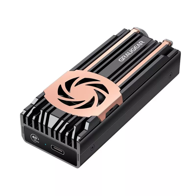 GrauGear G-M2U4-40G-F externý box na SSD M.2 NVMe, PCIe 4.0, USB4 (USB-C), 40 Gbit/s, hliník, s ventilátorom, čierny
