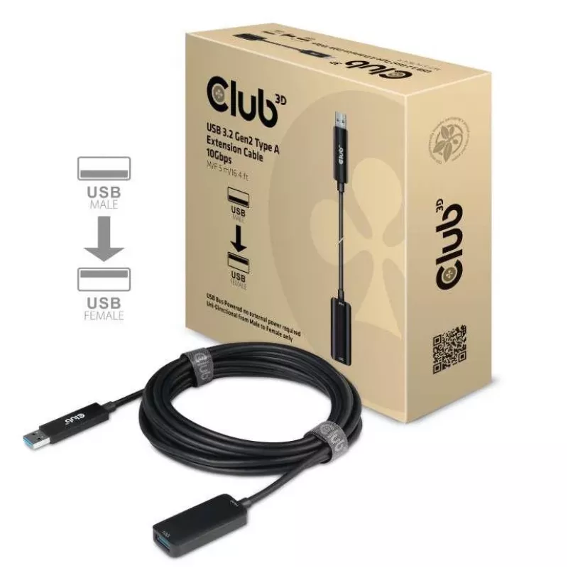 CLUB3D USB 3.2 Gen2 Type-A predlžovací kábel 10 Gbit/s M/F 5 m