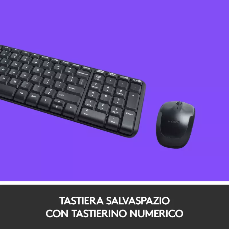 Logitech Wireless Combo MK220 - súprava klávesnice a myši - bezdrôtová - 2,4 GHz - talianska - tmavosivá (920-003721)