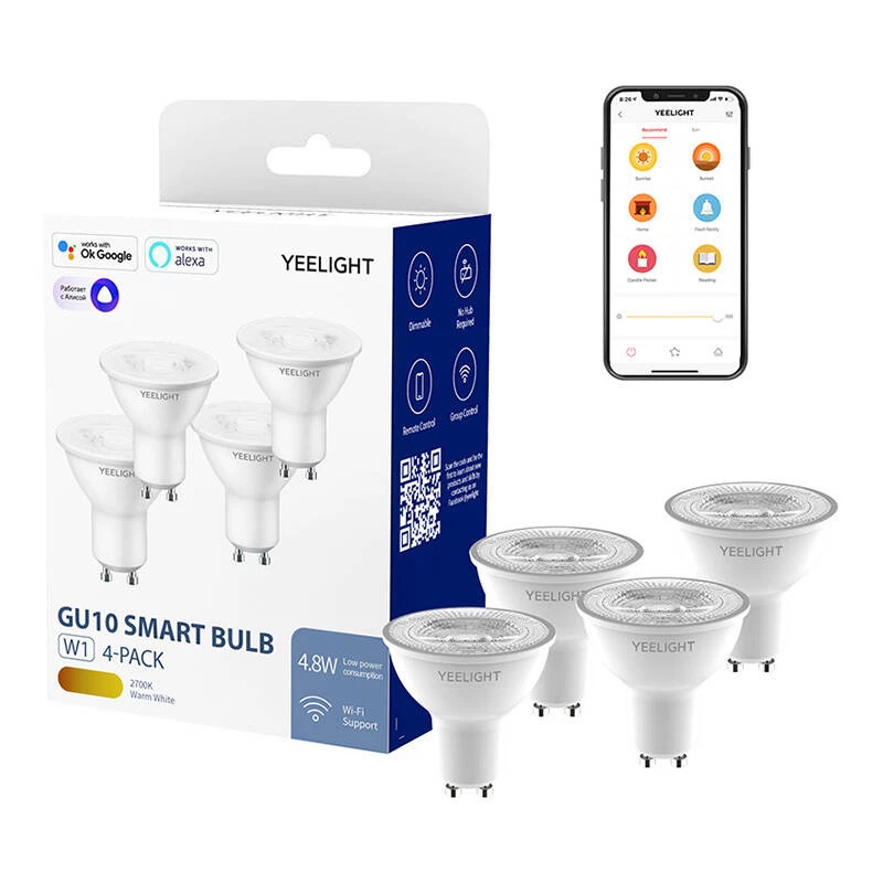 Yeelight W1 GU10 stmievateľná inteligentná žiarovka, 4 ks