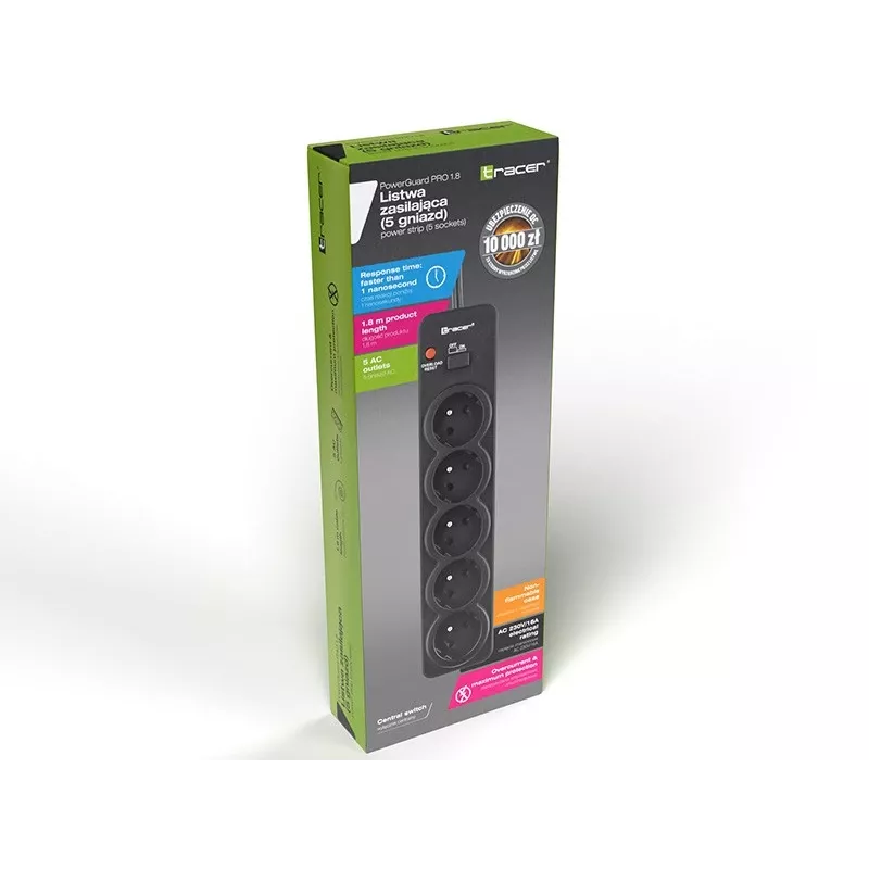 Tracer PowerGuard PRO čierna 5 AC zásuviek 1,6 m 3680 W