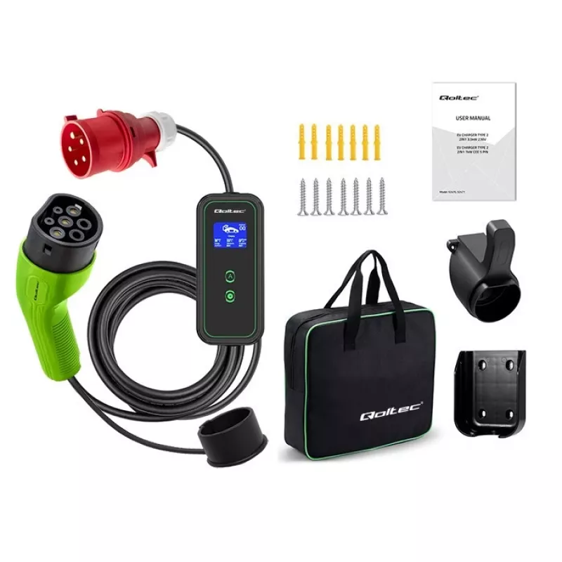 Nabíjačka pre elektromobily QOLTEC 52478 11 kW konektor Type-2 5 m kábel