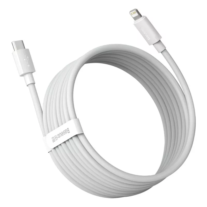 Baseus Simple Wisdom sada dátových káblov USB-C na Lightning PD 20W (2 ks/balenie) 1,5m biela