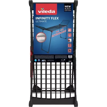 Sušiak na bielizeň VILEDA Infinity Flex Ultimate Teleskop — čierny, potiahnutý hliník, 30 m sušiaca plocha, skladací, kolieska