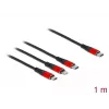 USB nabíjací kábel DeLOCK 3-in-1 USB Type-C na Lightning Micro USB USB Type-C 1 m čierny červený