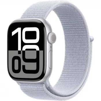 Apple Watch Series 10 hliníkové puzdro GPS + Cellular 42 mm strieborný Sport Loop modrý cloud