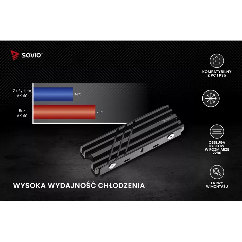 SAVIO AK-60 chladič pre disky M.2 NVMe 2280, čierny