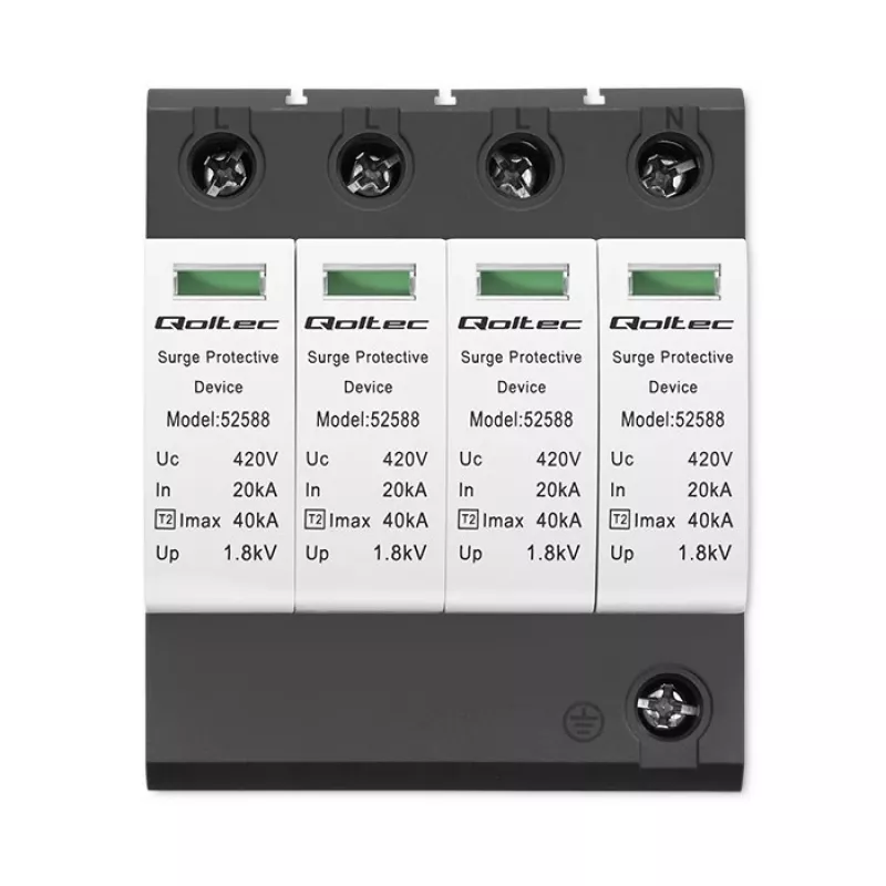 Prepäťová ochrana QOLTEC 52588 AC 4P 420V T2 C — 4-pólový AC prepäťový zvodič, 420 V, Typ 2