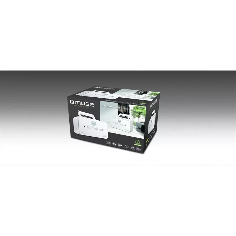 Prenosný stereo systém Muse M-28RDW – CD/MP3 prehrávač, FM/MW tuner, 3W RMS, biela, 1,4 kg