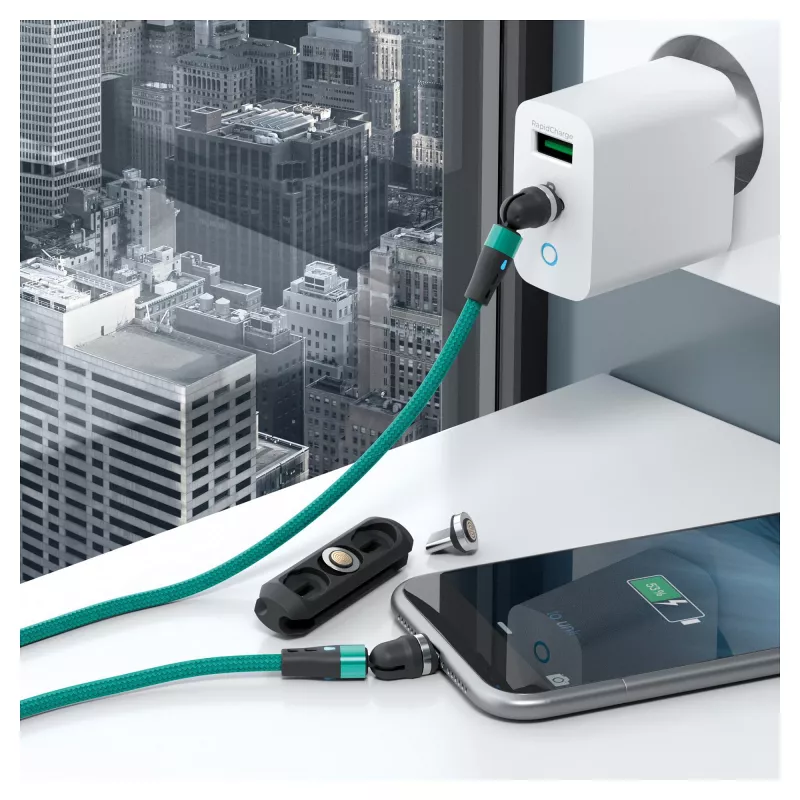 USB kábel RealPower MagneticCharge2 1 m zelený rýchle nabíjanie prenos dát