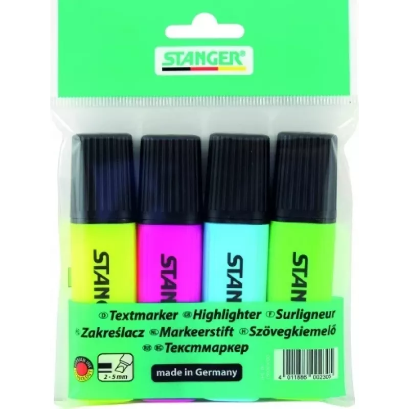 STANGER zvýrazňovač, 1-5 mm, sada 4 kusy 180009000