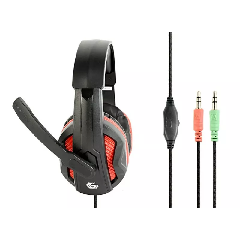 Káblový herný headset GEMBIRD GHS-03 — 20–20000 Hz, 2 m kábel, 250 g, čierna/červená