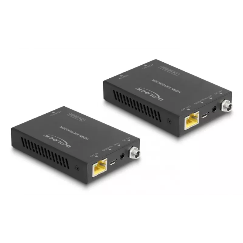 Sada AV vysielača a prijímača DELOCK 65955 — Cat6/Cat6a HDMI extender, až do 3840×2160, káblový, napájanie Micro-USB-B