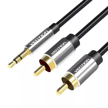 Vention audiokábel 3,5 mm jack samec na 2RCA samec 1 m čierny kovový
