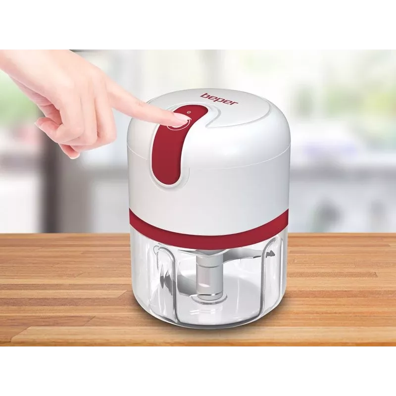 Beper P102ROB050 nabíjací sekáčik potravín cez USB, 0,25 L, 30 W, biely/červený
