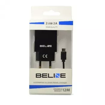 Cestovná nabíjačka Beline Beli0011 — 2×USB porty, microUSB kábel, 2A výstup, čierna