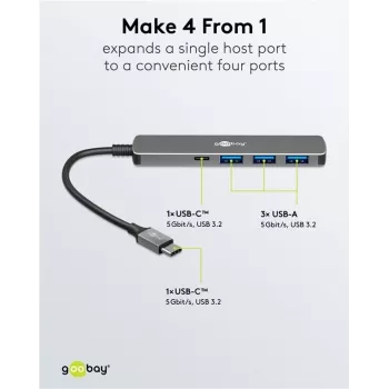 Goobay slim 4-portový USB hub USB-C na USB-A 5 Gbit/s - -konektor samec USB 3.2> (79158)