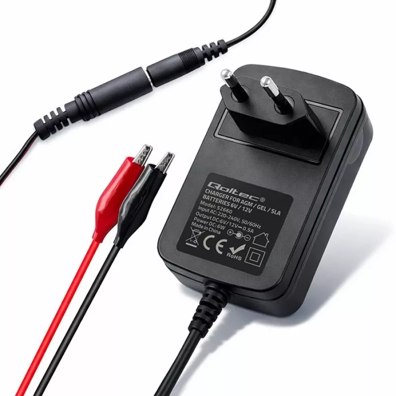 Nabíjačka batérií QOLTEC Model 52660 — 6V/12V, 6W nabíjačka