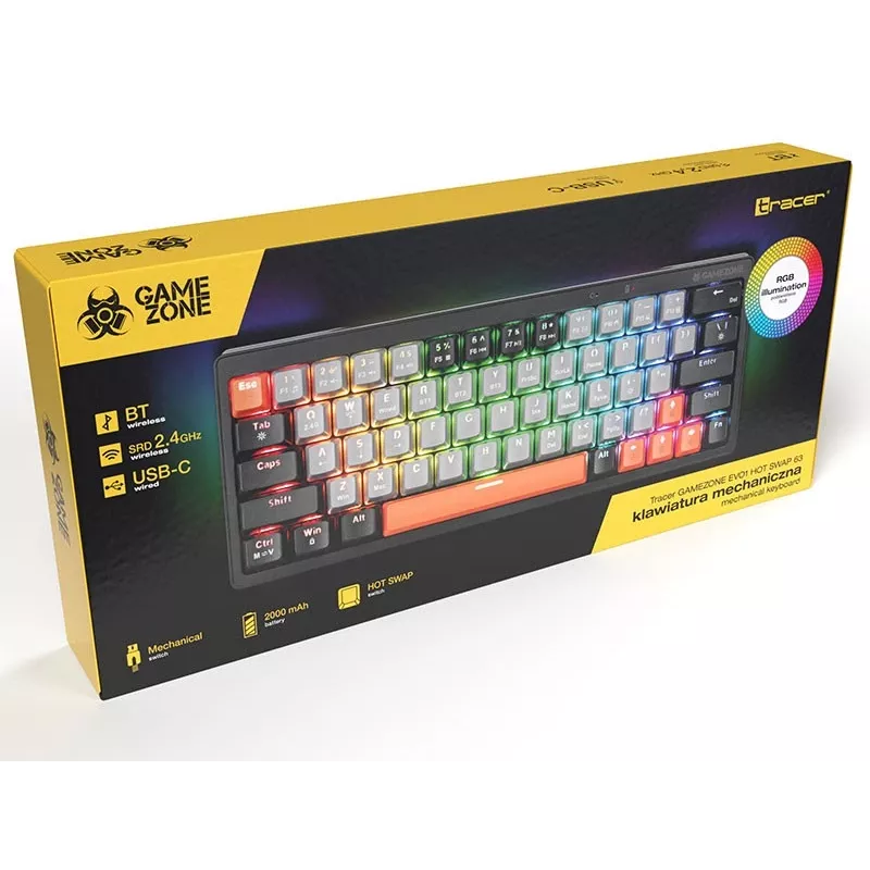 Mechanická klávesnica Tracer GAMEZONE EVO1 HOT SWAP 63 (sivá) TRAKLA47297