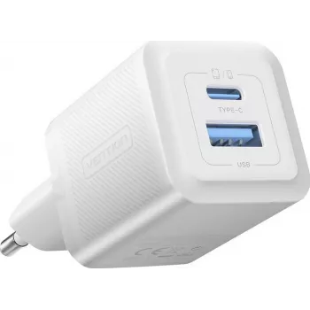 Vention 30W - nabíjačka s GaN technológiou, 1x USB-A, 1x USB-C (biela)