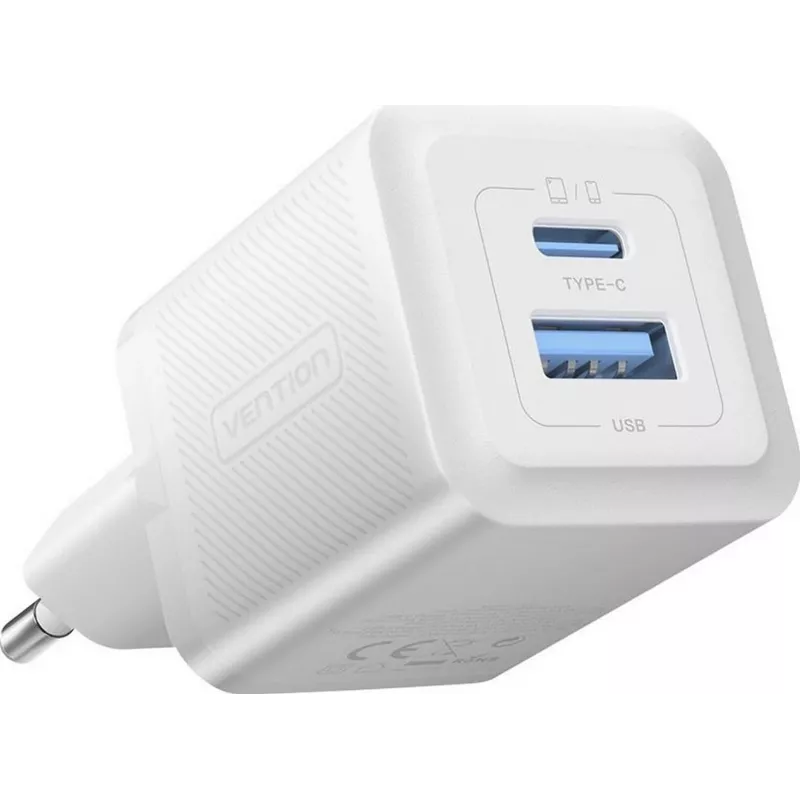 Vention 30W - nabíjačka s GaN technológiou, 1x USB-A, 1x USB-C (biela)
